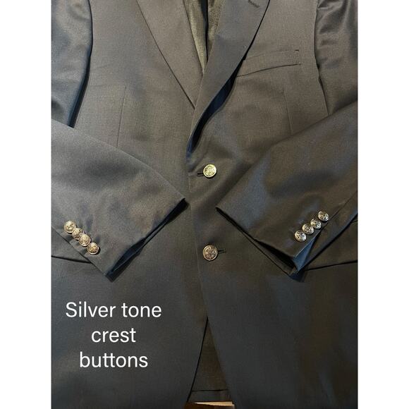 Vintage Hart Schaffner Marx 42S Navy Blue Blazer Silver Tone Crest Buttons - Picture 5 of 12
